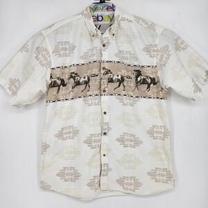 Bit & Bridle Shirt Mens XL All Over Print Western Horses Button Down Long Sleeve